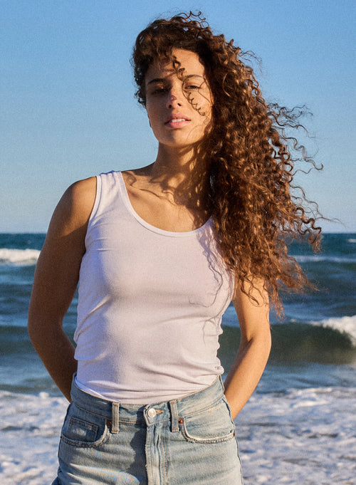 Tanktop Weiß U-Ausschnitt - MAJESTIC FILATURES