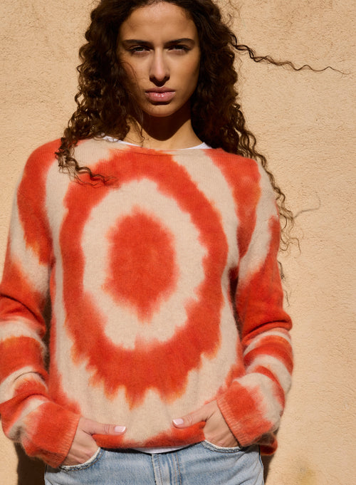 Orangefarbener Pullover mit Rundhalsausschnitt und langen Ärmeln - MAJESTIC FILATURES