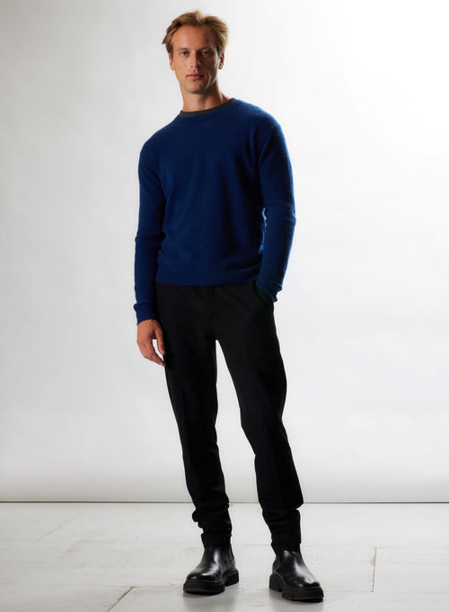 Pull Bleu roi Col Rond Manches Longues en Cachemire - MAJESTIC FILATURES