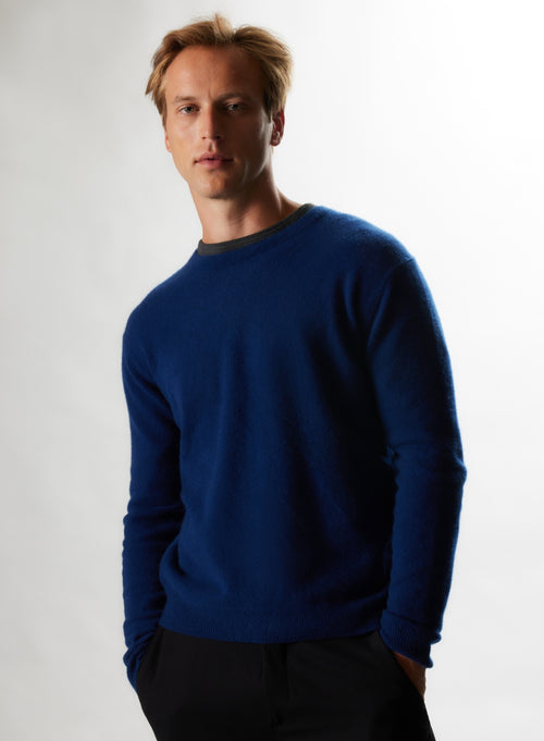 Pull Bleu roi Col Rond Manches Longues en Cachemire - MAJESTIC FILATURES