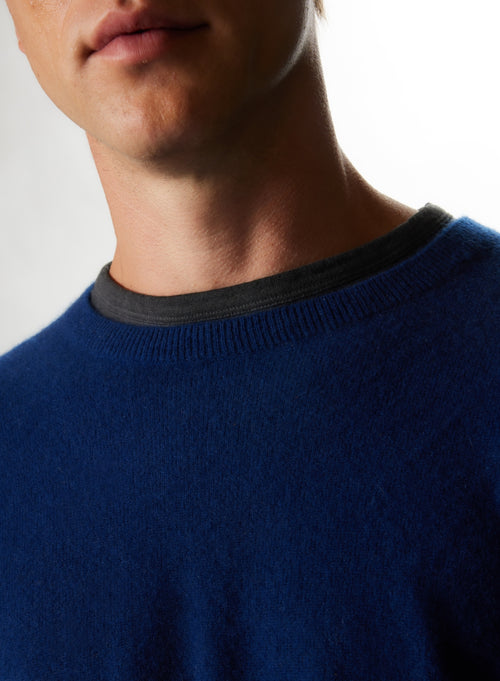 Pull Bleu roi Col Rond Manches Longues en Cachemire - MAJESTIC FILATURES