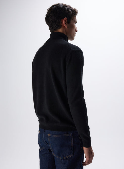 Pull Noir Col Roulé Manches Longues en Cachemire - MAJESTIC FILATURES
