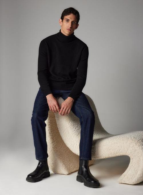Pull Noir Col Roulé Manches Longues en Cachemire - MAJESTIC FILATURES