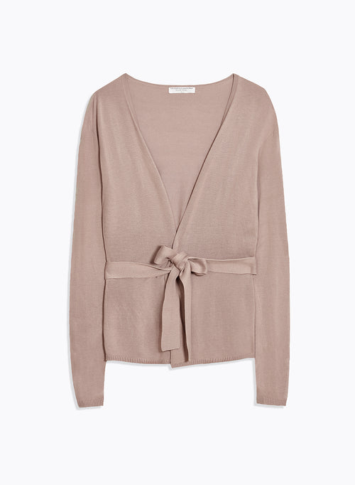 Gilet Rose Col V Manches Longues en Soie / Viscose - MAJESTIC FILATURES
