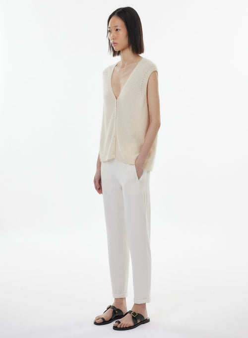 Gilet Blanc Col V Sans Manches en Raccoon / Polyamide - MAJESTIC FILATURES