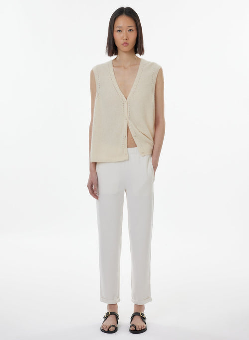 Gilet Blanc Col V Sans Manches en Raccoon / Polyamide - MAJESTIC FILATURES