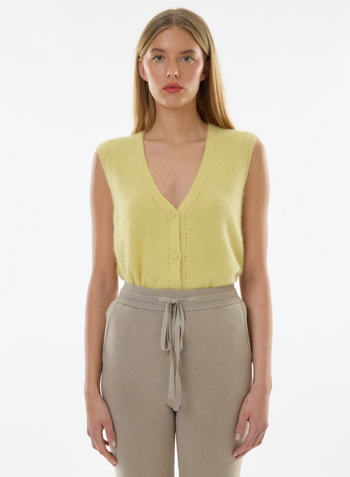 Gilet Jaune Col V Sans Manches en Raccoon / Polyamide - MAJESTIC FILATURES