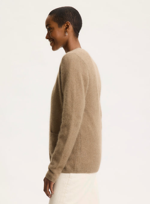 Gilet Beige Col V Manches Longues en Raccoon / Polyamide - MAJESTIC FILATURES