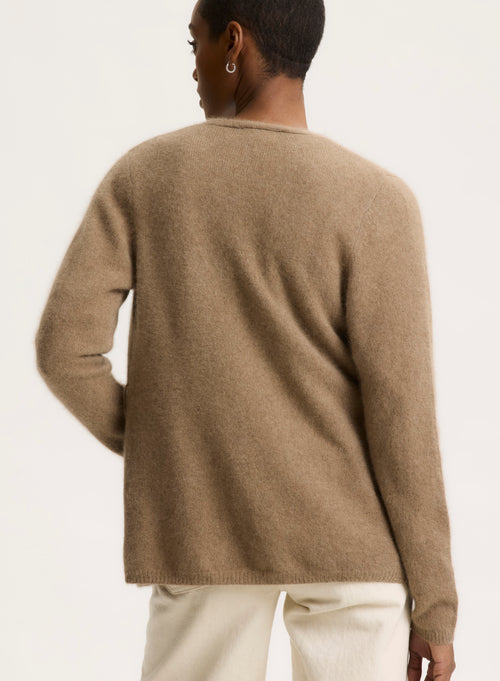 Gilet Beige Col V Manches Longues en Raccoon / Polyamide - MAJESTIC FILATURES