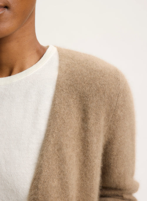 Gilet Beige Col V Manches Longues en Raccoon / Polyamide - MAJESTIC FILATURES