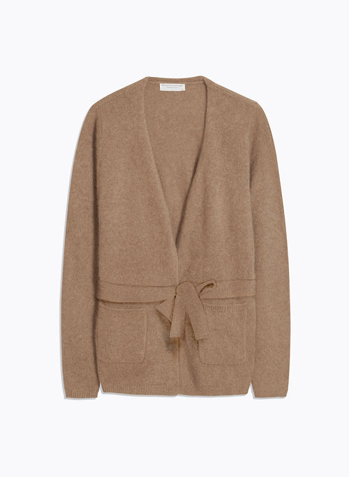 Gilet Beige Col V Manches Longues en Raccoon / Polyamide - MAJESTIC FILATURES