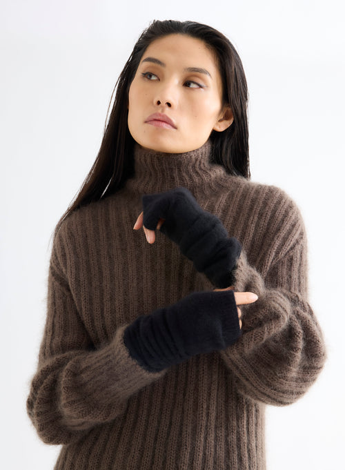 Mitaines Noires en Raccoon / Polyamide - MAJESTIC FILATURES