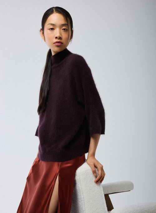 Pull Violet Col Roulé Manches Kimono en Raccon wool / Polyamide - MAJESTIC FILATURES