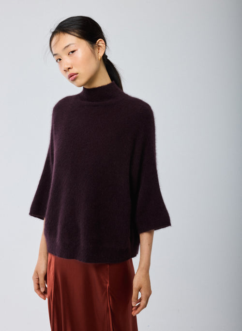 Pull Violet Col Roulé Manches Kimono en Raccon wool / Polyamide - MAJESTIC FILATURES