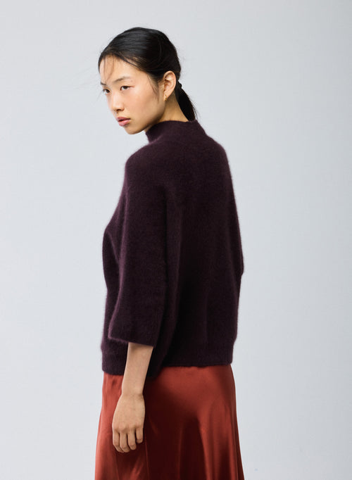 Pull Violet Col Roulé Manches Kimono en Raccon wool / Polyamide - MAJESTIC FILATURES