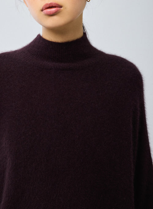Pull Violet Col Roulé Manches Kimono en Raccon wool / Polyamide - MAJESTIC FILATURES