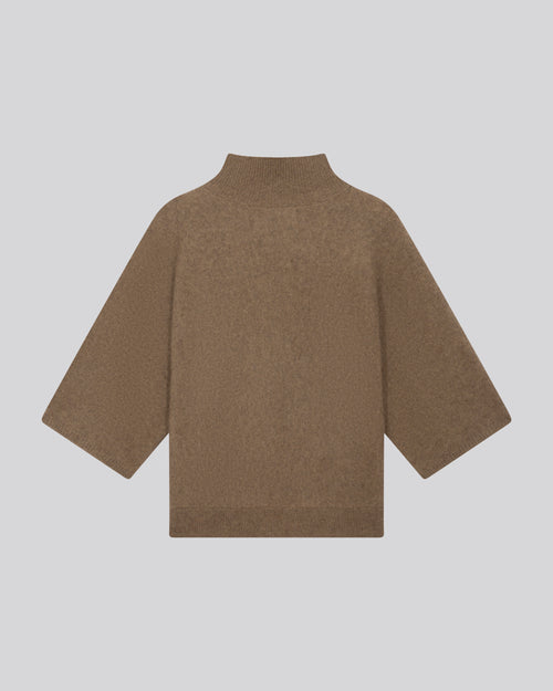 Pull Marron Col Roulé Manches Kimono en Raccon wool / Polyamide - MAJESTIC FILATURES