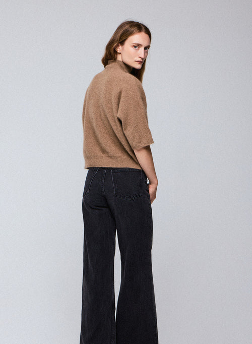 Pull Marron Col Roulé Manches Kimono en Raccon wool / Polyamide - MAJESTIC FILATURES