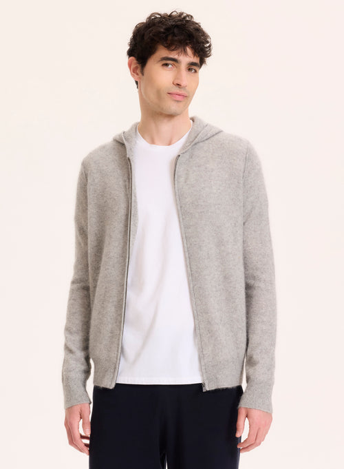Gilet Gris Col Capuche Manches Longues en Raccoon / Polyamide - MAJESTIC FILATURES