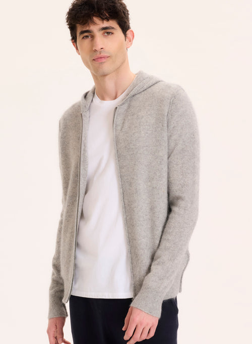 Gilet Gris Col Capuche Manches Longues en Raccoon / Polyamide - MAJESTIC FILATURES