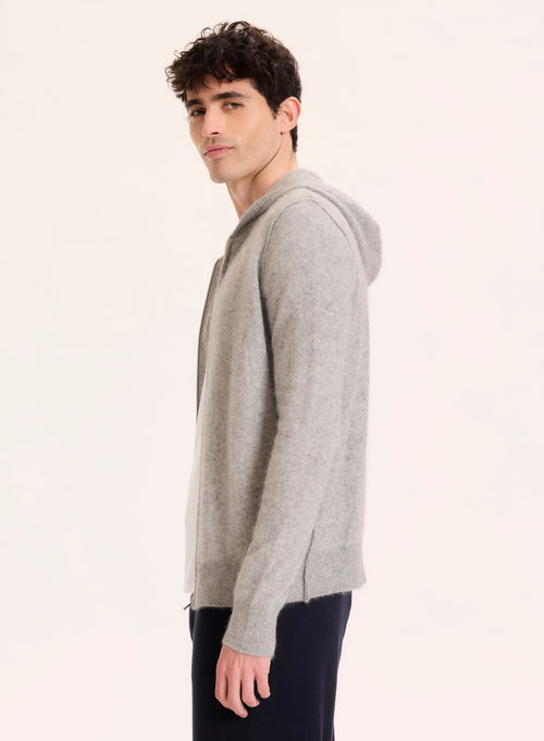 Gilet Gris Col Capuche Manches Longues en Raccoon / Polyamide - MAJESTIC FILATURES
