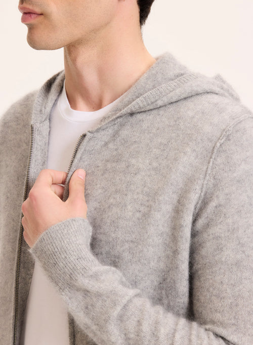 Gilet Gris Col Capuche Manches Longues en Raccoon / Polyamide - MAJESTIC FILATURES