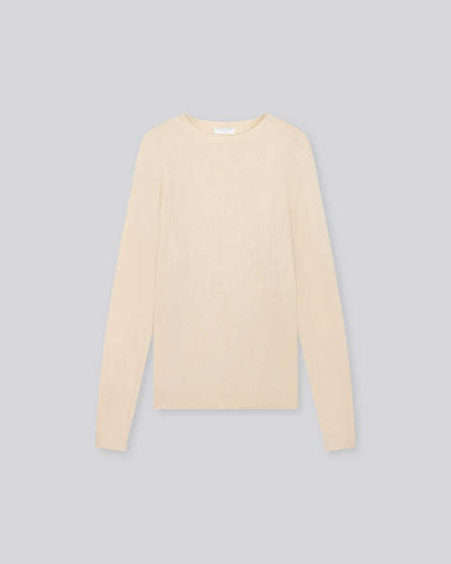 Weißer Langarmpullover mit Rundhalsausschnitt aus Raccon-Wolle / Polyamid - MAJESTIC FILATURES