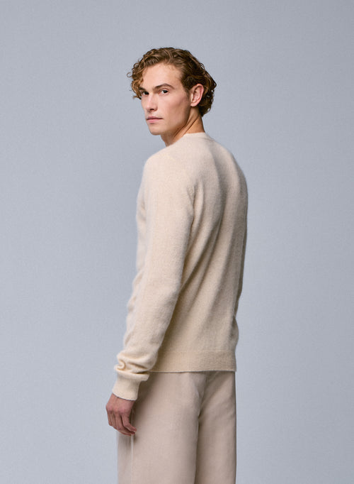 Weißer Langarmpullover mit Rundhalsausschnitt aus Raccon-Wolle / Polyamid - MAJESTIC FILATURES