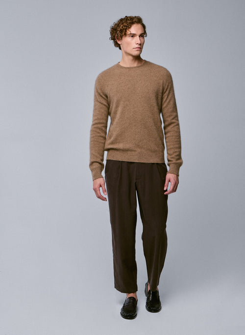 Beige langärmeliger Pullover mit Rundhalsausschnitt aus Raccon-Wolle / Polyamid - MAJESTIC FILATURES