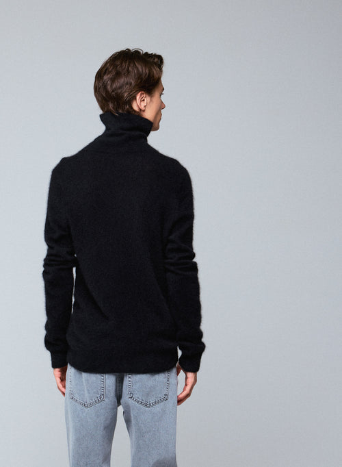 Schwarzer Rollkragenpullover mit langen Ärmeln aus Raccon-Wolle / Polyamid - MAJESTIC FILATURES