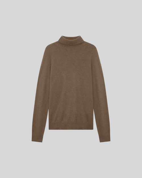 Pull Marron Col Roulé Manches Longues en Raccon wool / Polyamide - MAJESTIC FILATURES