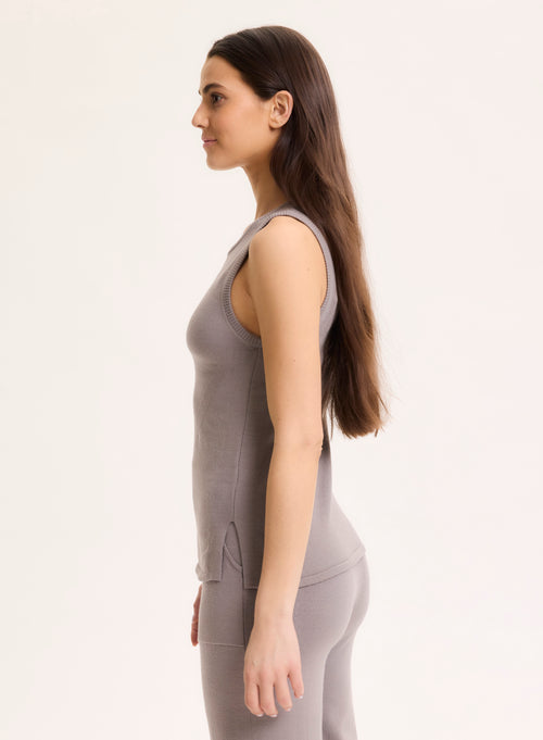 Graues©kurzärmeliges Tanktop mit Rundhalsausschnitt aus Bio-Baumwolle / Elasthan - MAJESTIC FILATURES