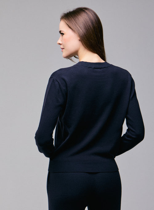 Pull Marine Col Rond Manches Longues en Coton organique / Elasthanne - MAJESTIC FILATURES