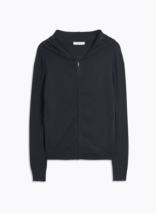 Gilet Marine Col Capuche Manches Longues en Coton organique / Elasthanne - MAJESTIC FILATURES