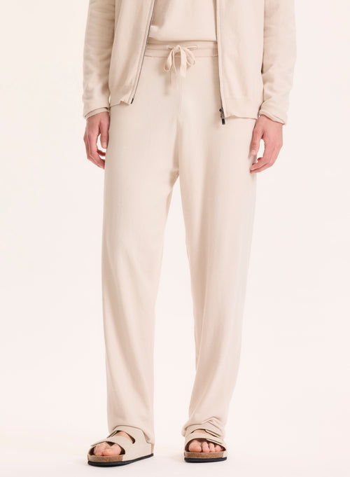 Pantalon beige en Coton organique / Elasthanne - MAJESTIC FILATURES