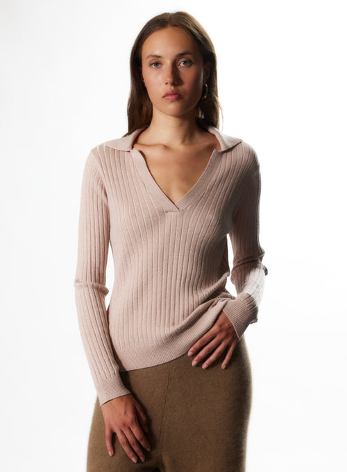 Puderpullover Polokragen Lange Ärmel aus Bio-Baumwolle / Viskose / Elasthan / Faser©© - MAJESTIC FILATURES