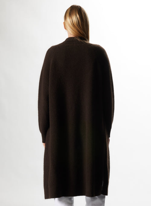 Gilet Chocolat Col V Manches Longues en Yack - MAJESTIC FILATURES