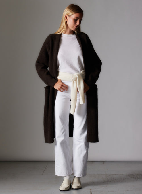 Gilet Chocolat Col V Manches Longues en Yack - MAJESTIC FILATURES