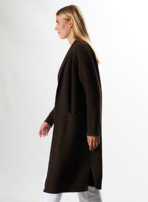 Gilet Chocolat Col V Manches Longues en Yack - MAJESTIC FILATURES