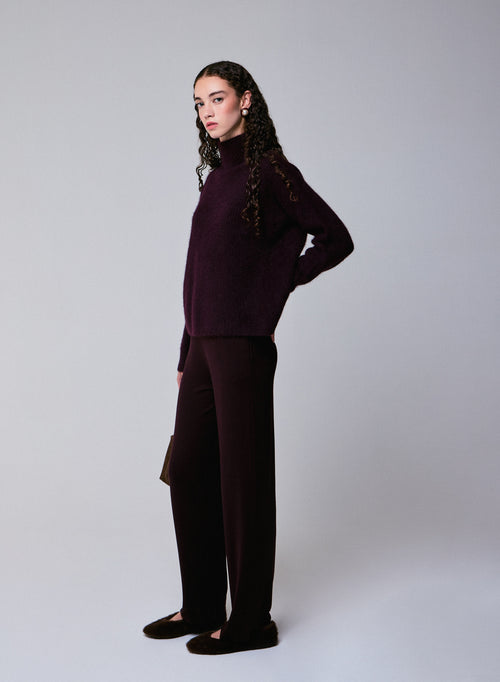 Pull Aubergine Col Roulé Manches Longues en Laine / Fox / Polyamide - MAJESTIC FILATURES