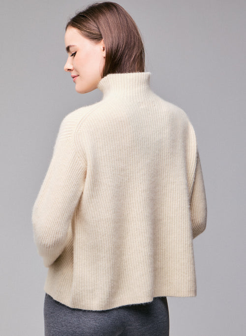 Pull Blanc lait Col Roulé Manches Longues en Laine / Fox / Polyamide - MAJESTIC FILATURES
