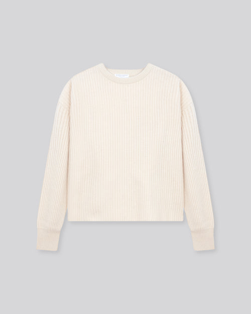 Weißer Rundhalspullover mit langen Ärmeln aus Wolle / Fuchs / Polyamid - MAJESTIC FILATURES