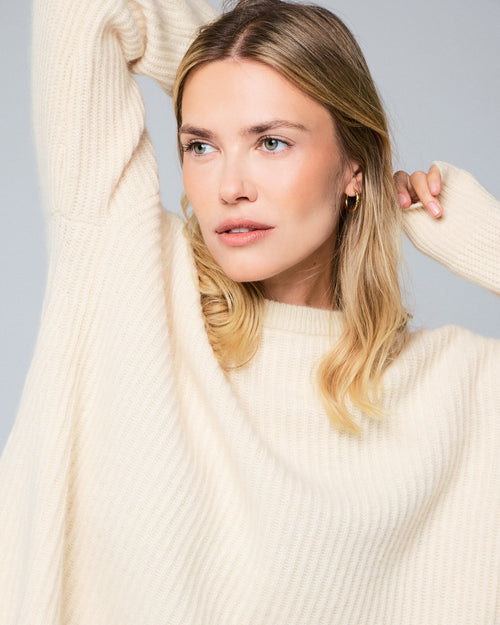 Weißer Rundhalspullover mit langen Ärmeln aus Wolle / Fuchs / Polyamid - MAJESTIC FILATURES