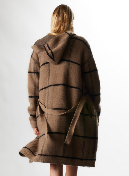 Gilet Bison / Noir Col Capuche Manches Longues en Raccon wool / Polyamide - MAJESTIC FILATURES