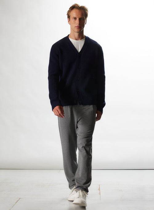 Gilet Marine Col V Manches Longues en Laine / Cachemire - MAJESTIC FILATURES