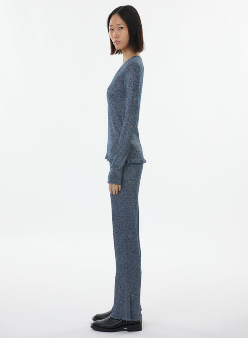 Pull Bleu Manches Longues Col V en Viscose / Fibre irisée - MAJESTIC FILATURES