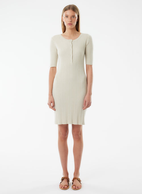 Robe Beige Manches Courtes Col Rond en Coton / Viscose / Elasthanne / Fibre métallisée - MAJESTIC FILATURES