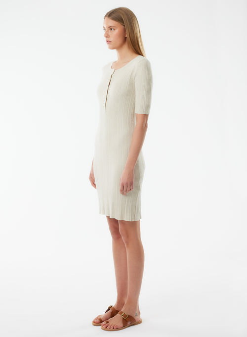 Robe Beige Manches Courtes Col Rond en Coton / Viscose / Elasthanne / Fibre métallisée - MAJESTIC FILATURES