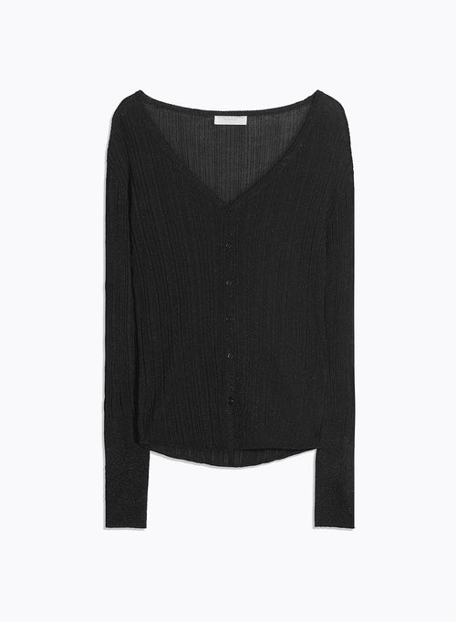 Gilet Noir Col V Manches Longues - MAJESTIC FILATURES