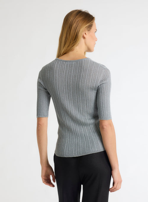 Pull Gris Col Rond Manches Coudes - MAJESTIC FILATURES